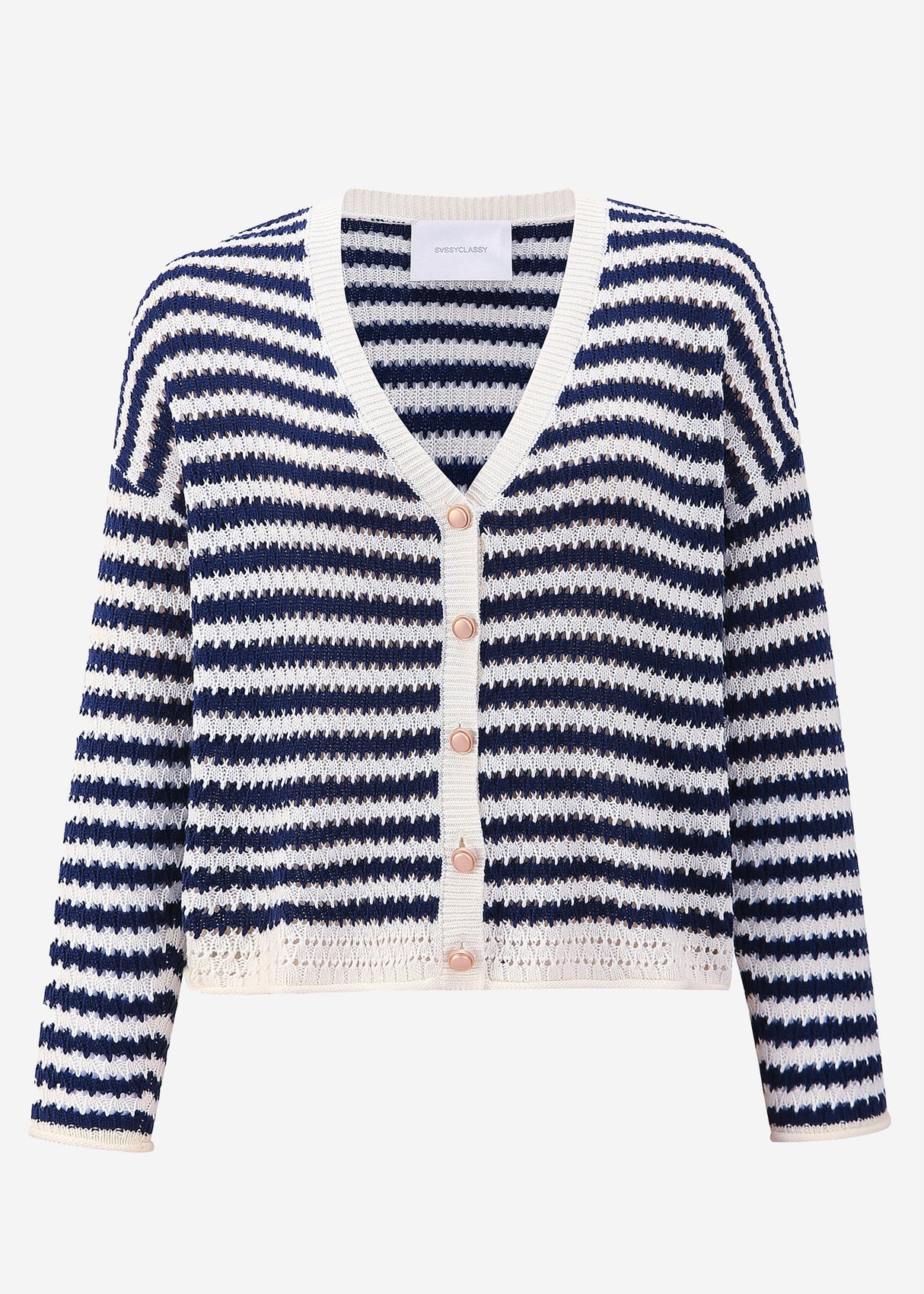 Openwork knit cardigan - dark blue and white