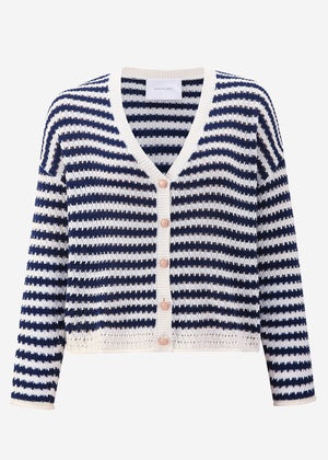 Openwork knit cardigan - dark blue and white