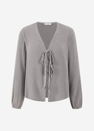Musselin Blusenjacke mit Bindebänder - taupe