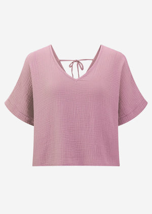 Musselin Shirt mit V-Ausschnitt - altrosa