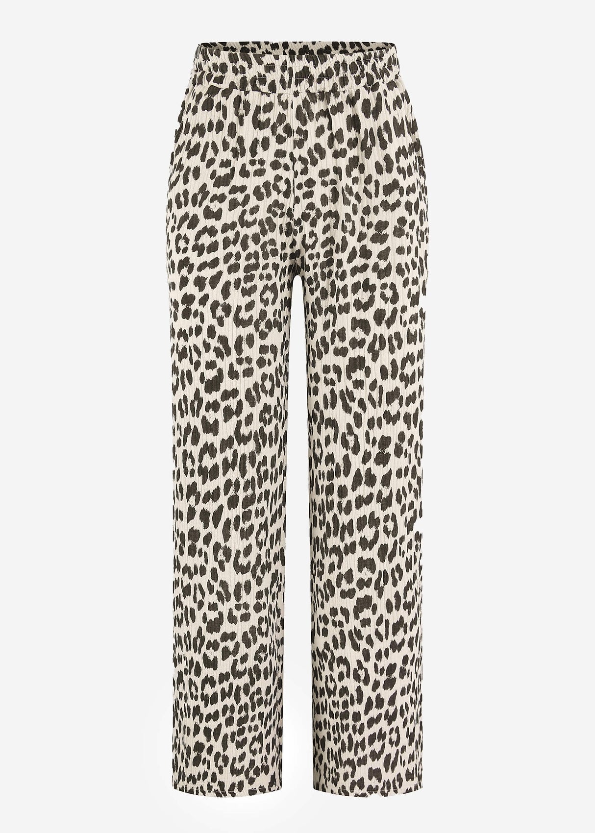 Musselin Pants mit weitem Bein in Leo Print - hellbeige