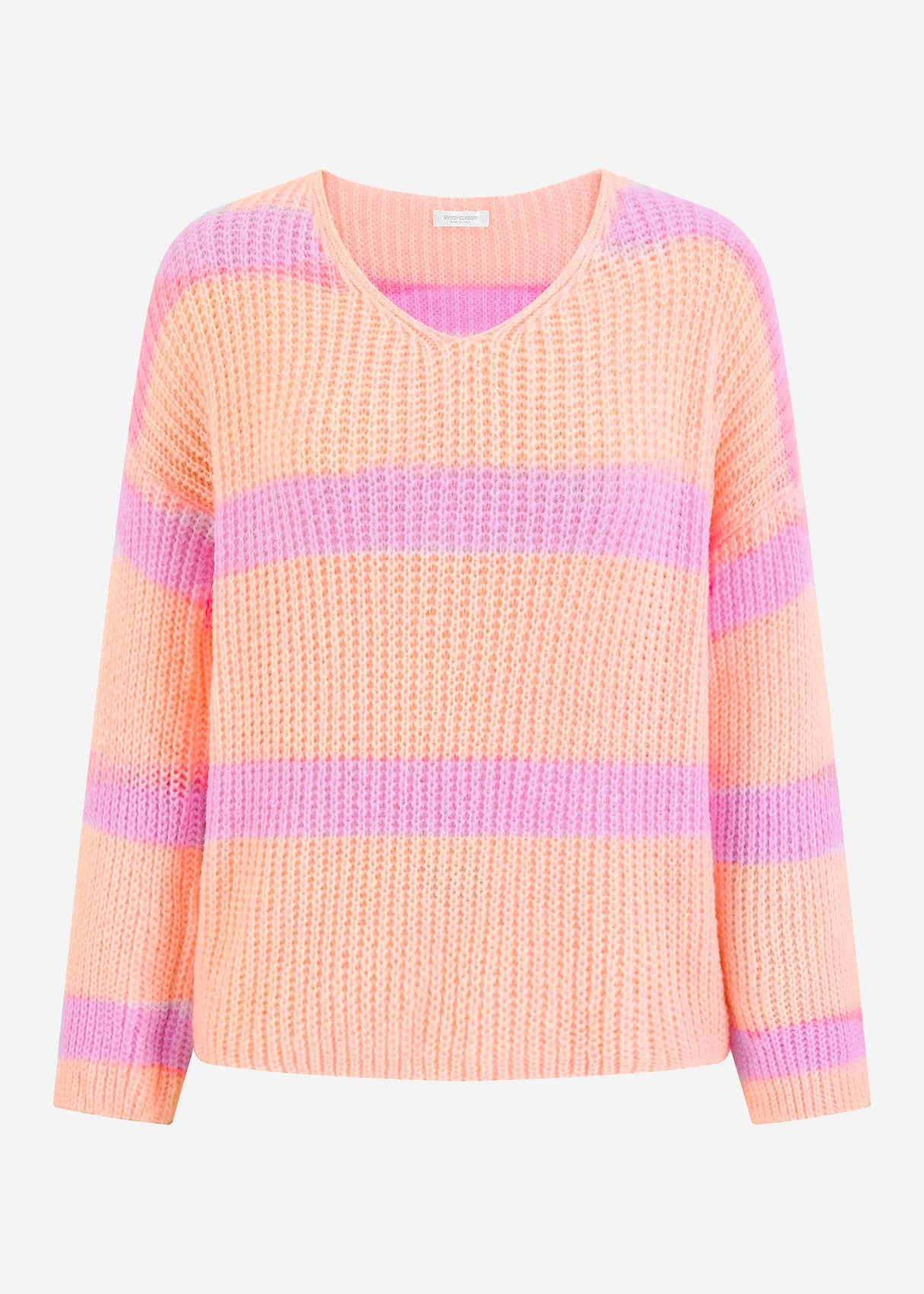Striped V-neck sweater - peach-lilac