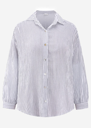 Striped muslin blouse oversize - blue-white