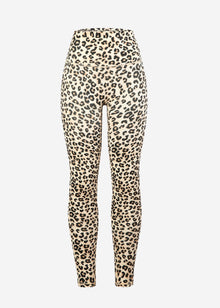 High Waist Sportleggings mit Leo-Print - beige