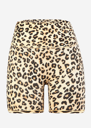Short sports leggings with leopard print - beige