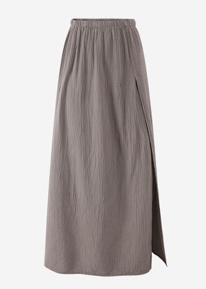 Langer Musselin Rock mit hohem Schlitz - taupe
