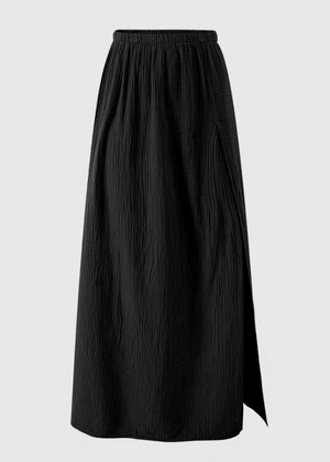 Long muslin skirt with high slit - black