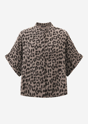 Muslin blouse with leopard print - taupe