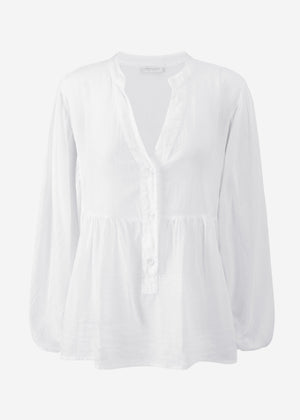 Oversize Baumwoll Voile Bluse - weiß