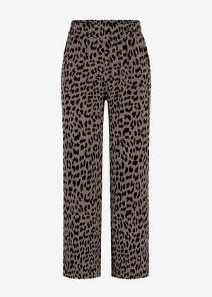 Musselin Pants mit weitem Bein in Leo-Print - taupe