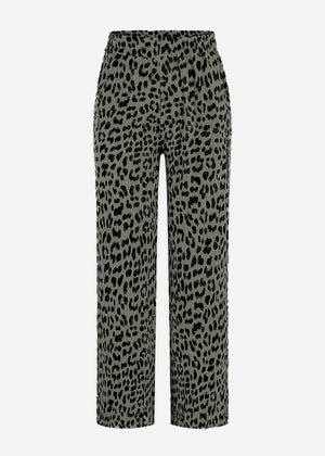 Musselin Pants mit weitem Bein in Leo-Print - khaki