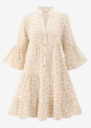 Muslin dress with leopard print - light beige