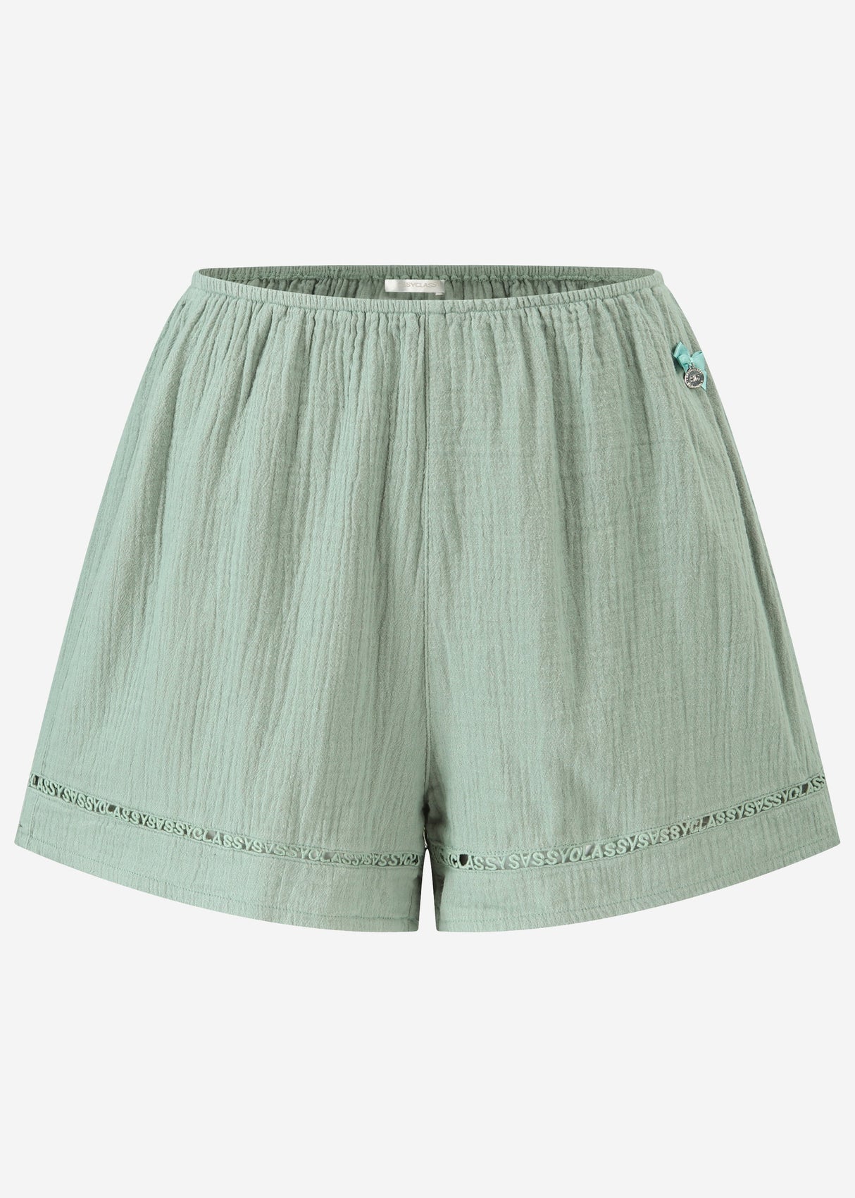 Muslin pajama shorts with lace trim - sage green