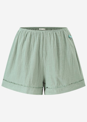 Muslin pajama shorts with lace trim - sage green