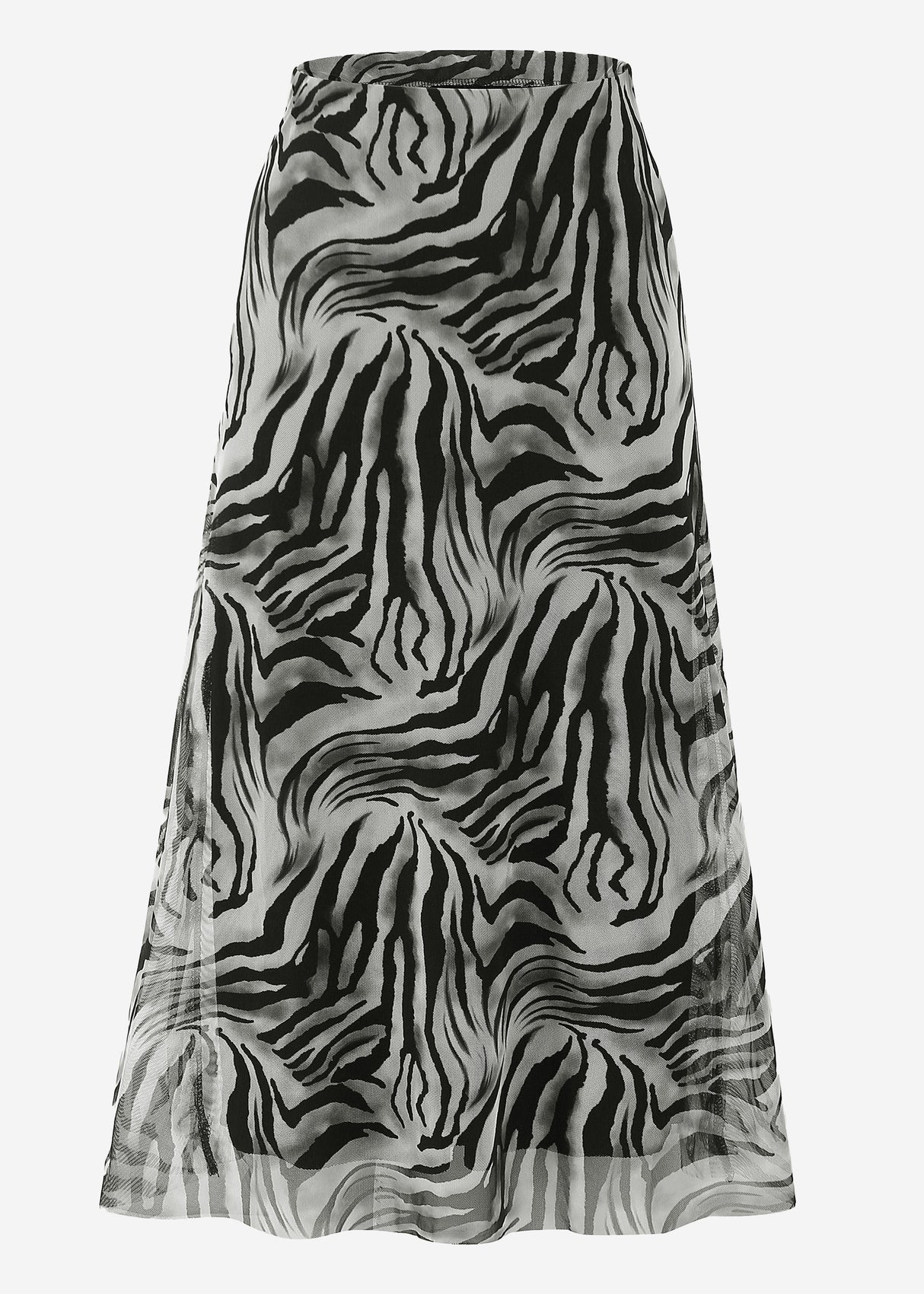 Flared mesh skirt with zebra print - light grey