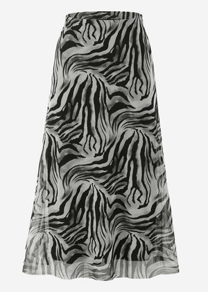 Flared mesh skirt with zebra print - light grey