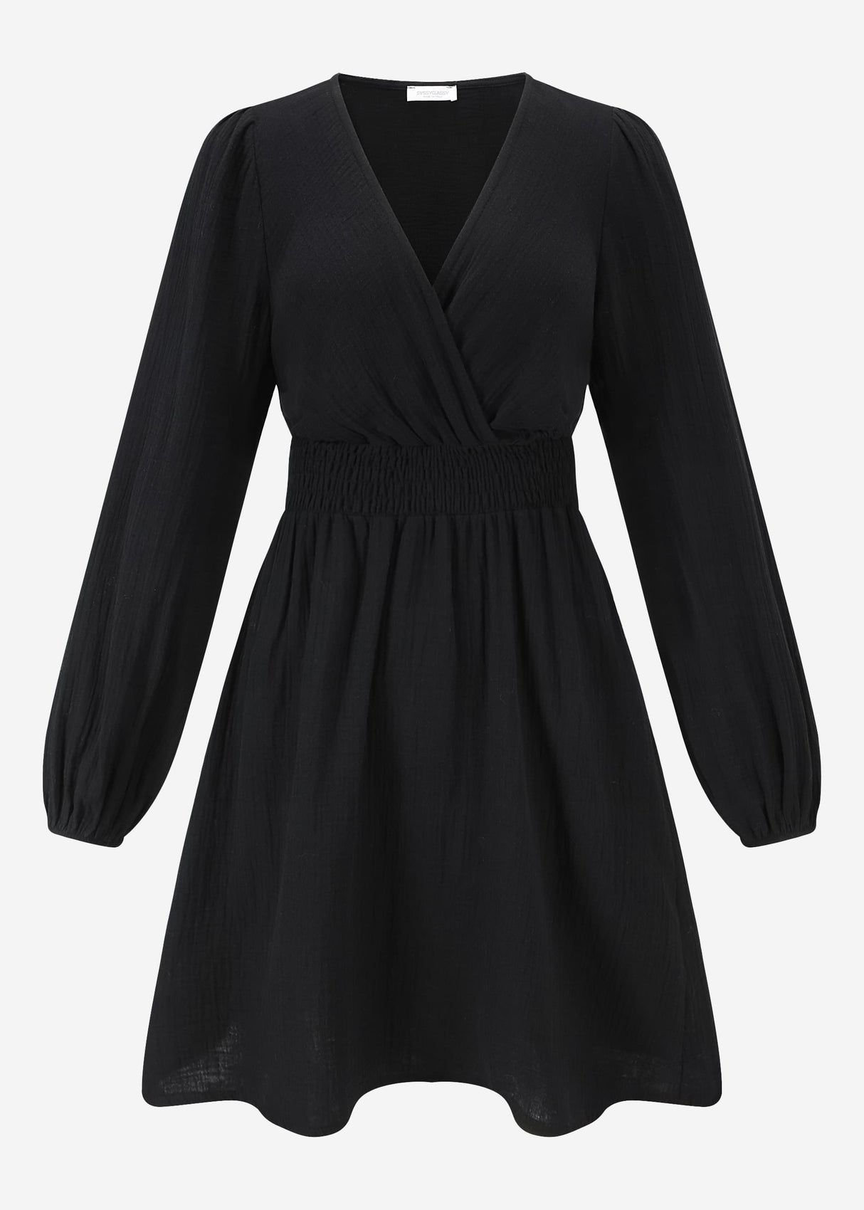 Musselin Kleid mit V-Ausschnitt - schwarz