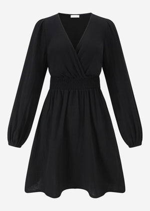 Musselin Kleid mit V-Ausschnitt - schwarz