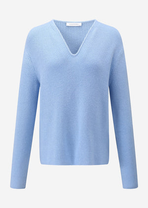 Sweater with accentuated V-neck - light blue