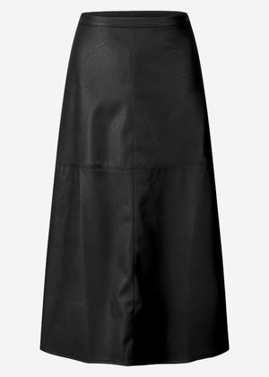 Flared faux leather skirt - black