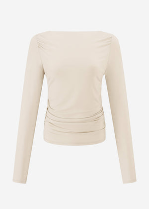 Long-sleeved shirt with gathers - beige