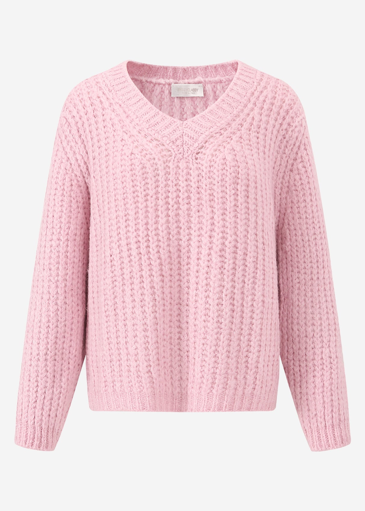Oversize chunky knit V-neck sweater - pink