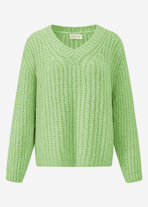 Oversized chunky knit V-neck sweater - sage green