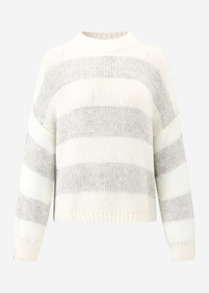 Weicher, gestreifter Strickpullover - offwhite-grau