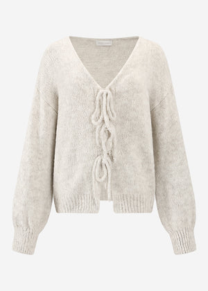 Fluffy cardigan with bow closure - greige