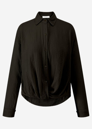 Muslin blouse with knot - black