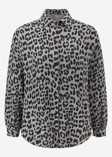 Oversized muslin blouse with leopard print - taupe