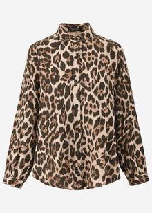 Oversized muslin blouse with leopard print - light beige
