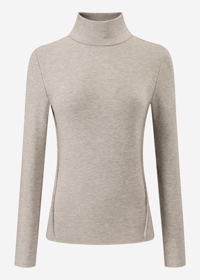 Rollkragen-Shirt mit Ziernähten - taupe meliert