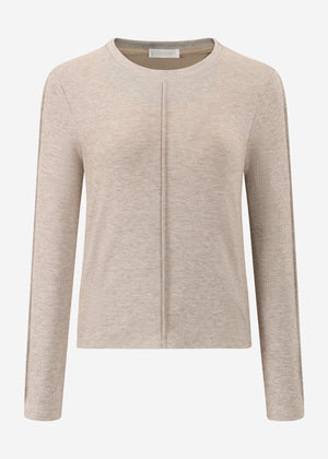 Long-sleeved shirt with decorative seam - mottled taupe