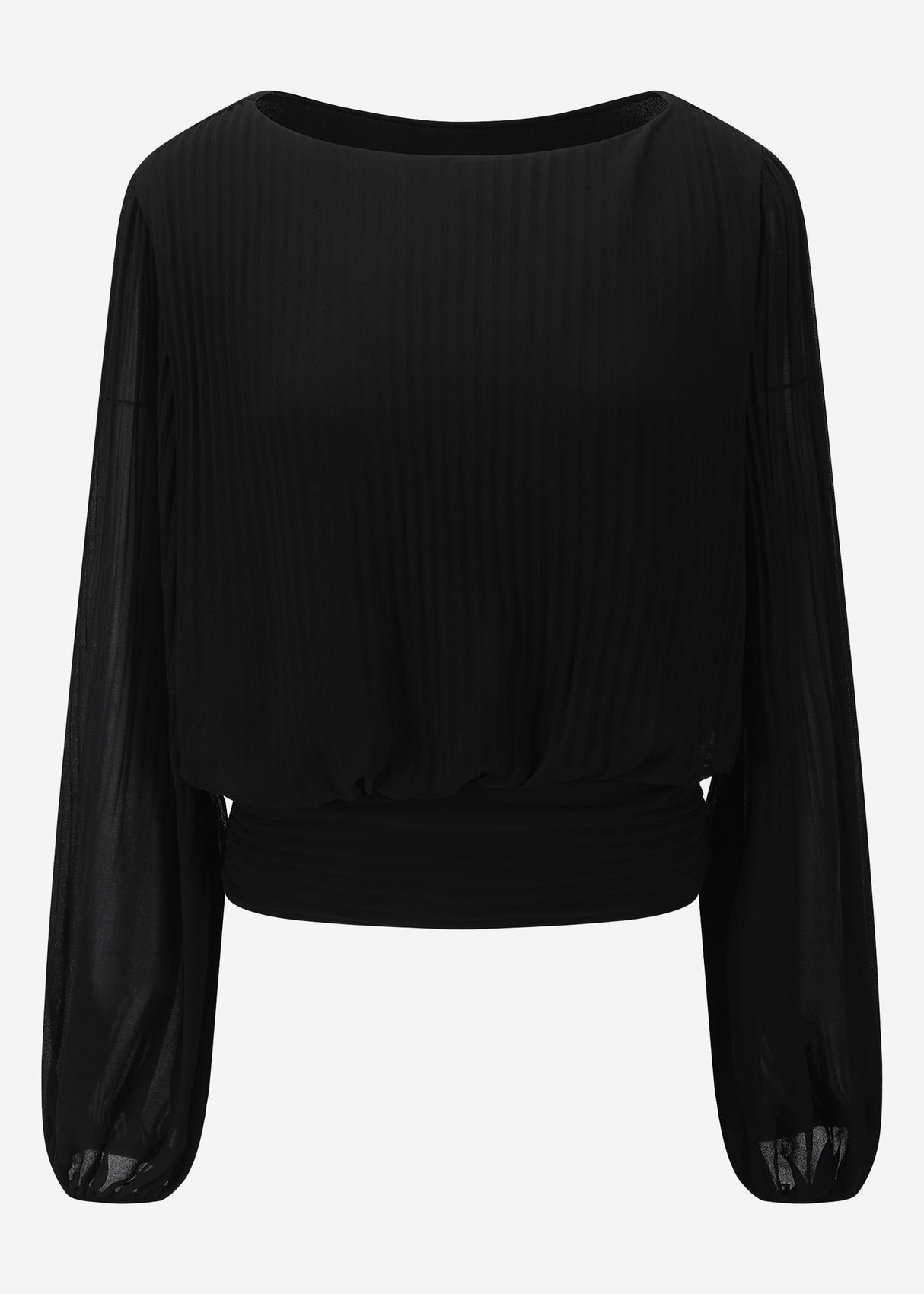 Plissierte Bluse mit Ballonärmeln - schwarz
