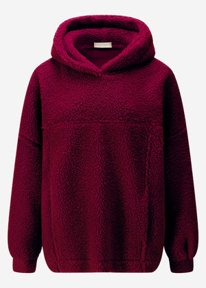 Oversize Teddy Sweatshirt mit Kapuze - burgundy