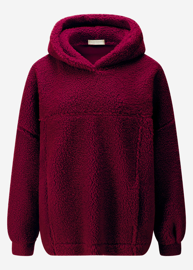 Oversize Teddy Sweatshirt mit Kapuze - burgundy