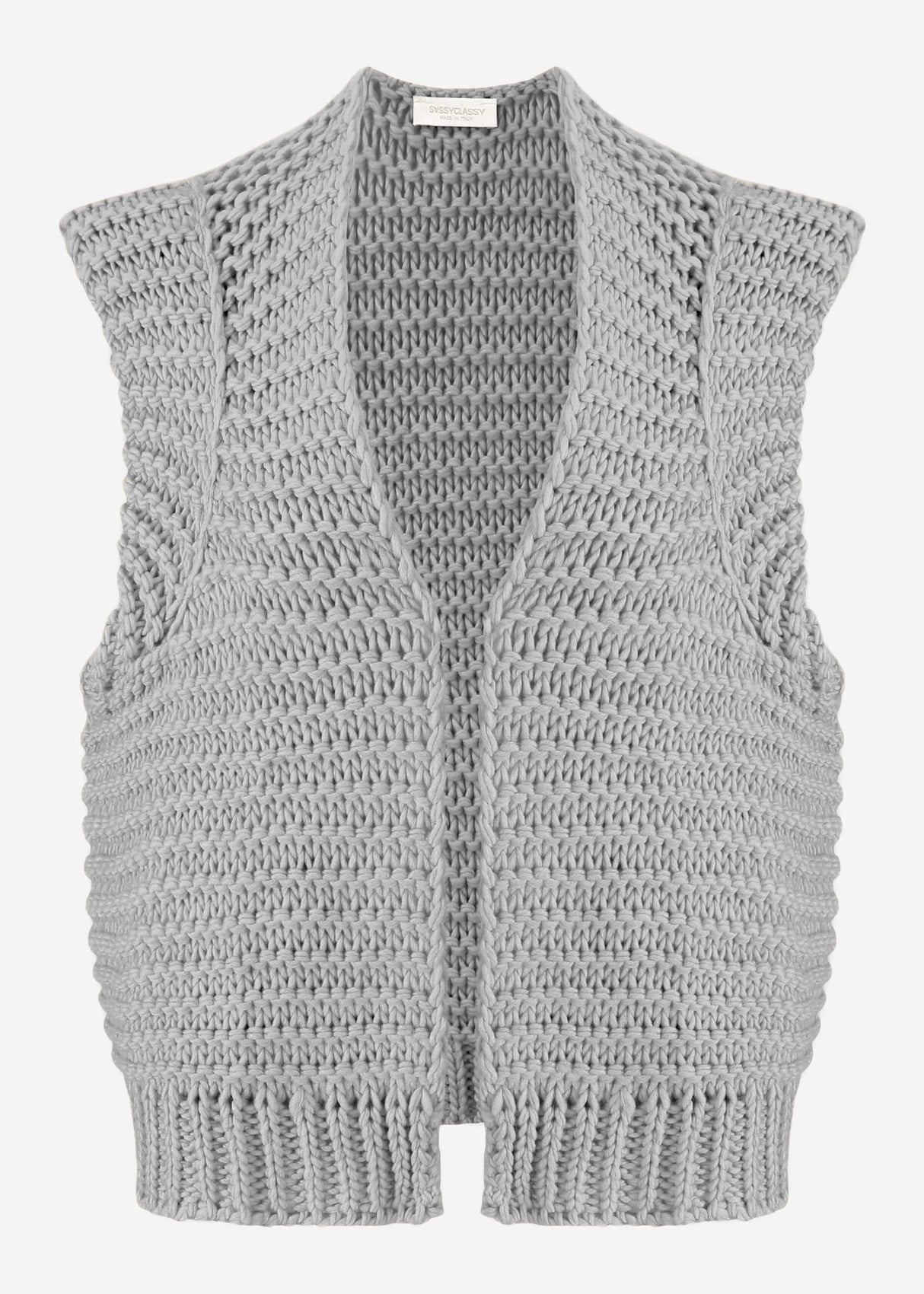 Sleeveless knitted vest with structured shoulders - light grey