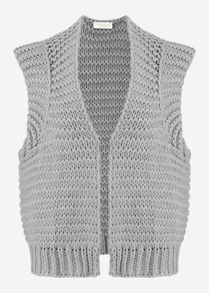 Sleeveless knitted vest with structured shoulders - light grey