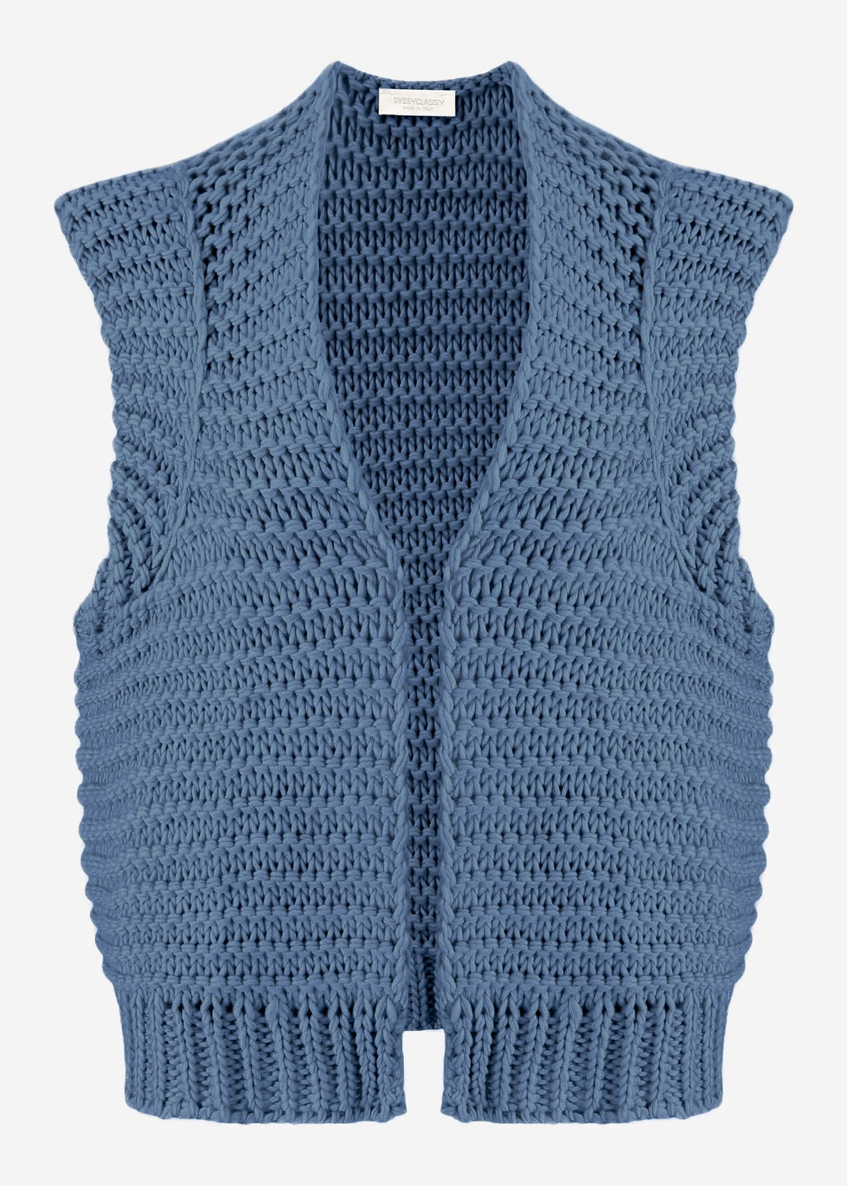 Sleeveless knitted vest with structured shoulders - denim blue