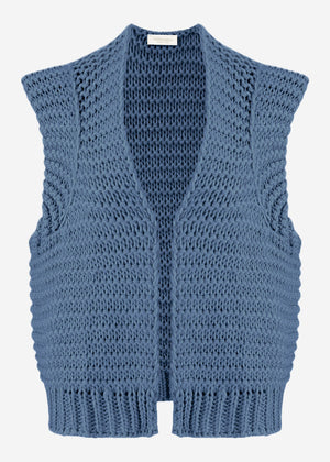 Sleeveless knitted vest with structured shoulders - denim blue