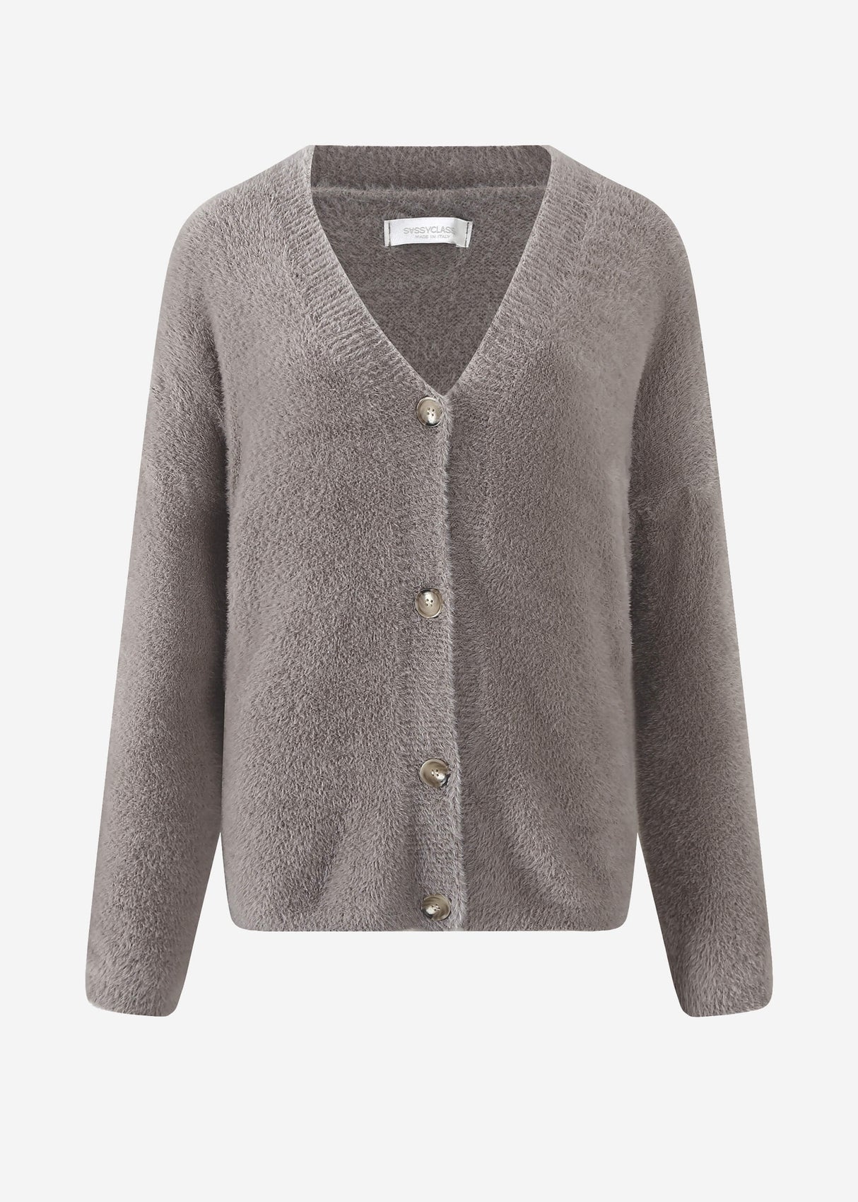Fluffy button-up cardigan - taupe