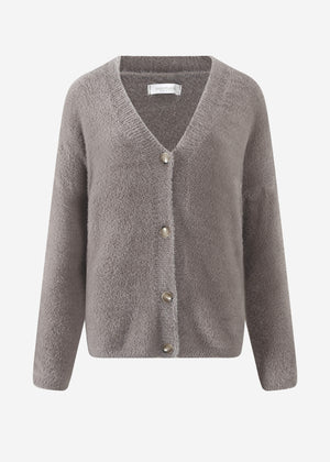Fluffy button-up cardigan - taupe