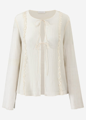 Bluse mit Bindebändern - hellbeige
