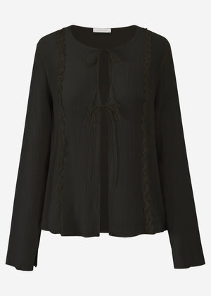 Blouse with tie ribbons - black