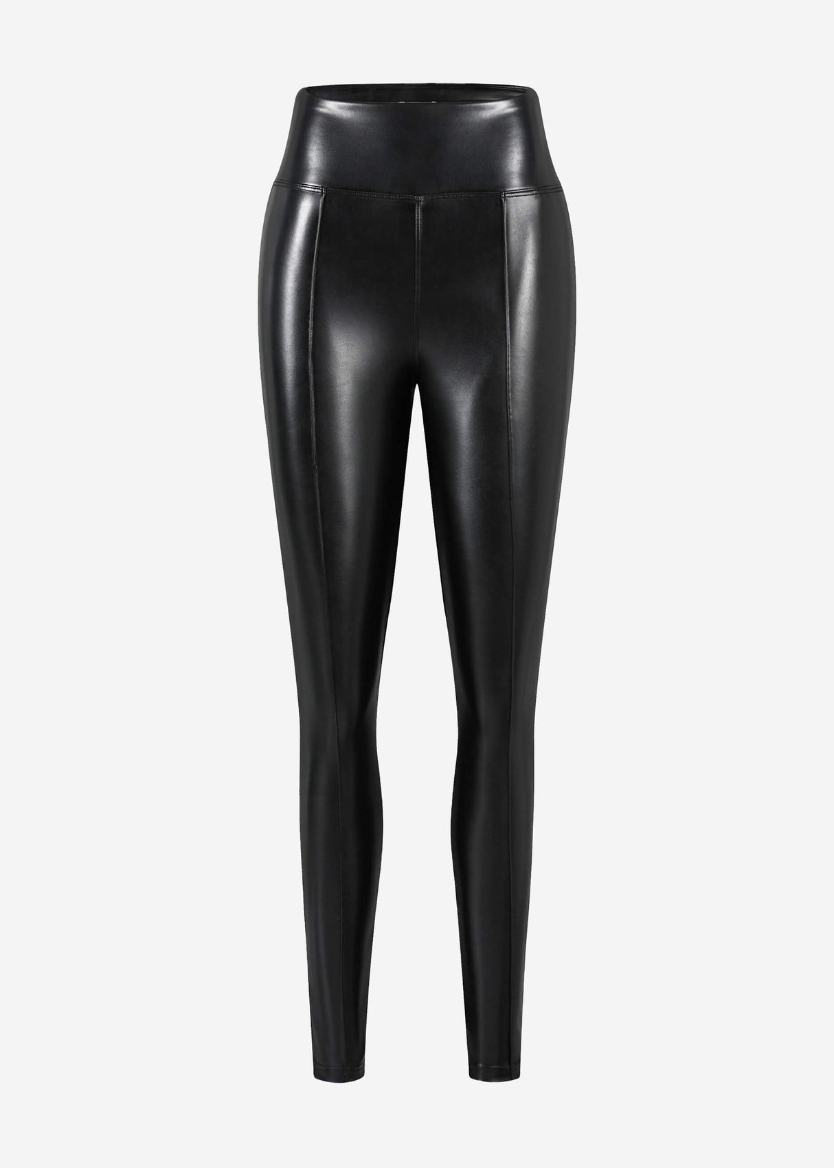 High-rise thermal faux leather leggings with piping - black