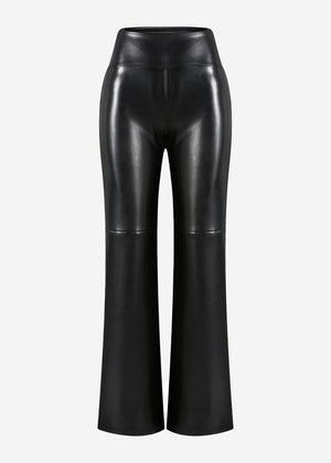 High-Rise Flared Thermo Kunstleder Leggings mit breitem Bund - schwarz