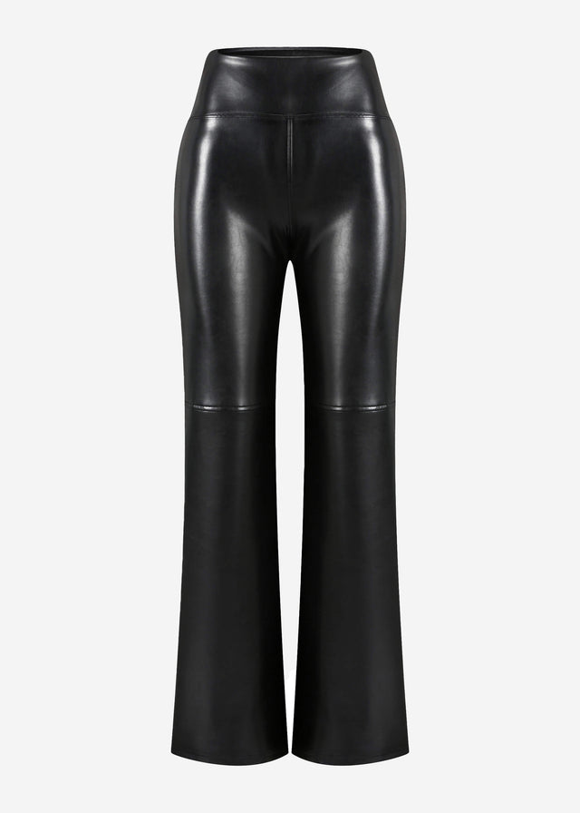 High-Rise Flared Thermo Kunstleder Leggings mit breitem Bund - schwarz