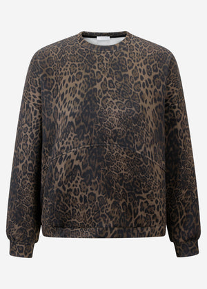 Soft sweatshirt with leopard print - black-brown