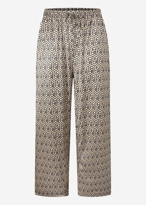 Wide-legged trousers with geometric print and elastic waistband - beige